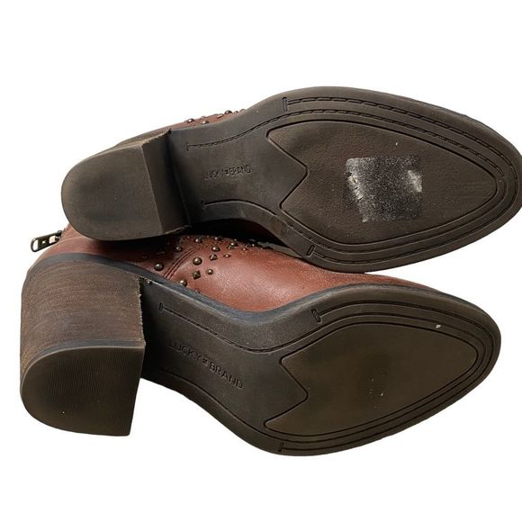 Lucky Brand Sancha Brown Zip Up Studded Heel Bootie Boots - Picture 9 of 11